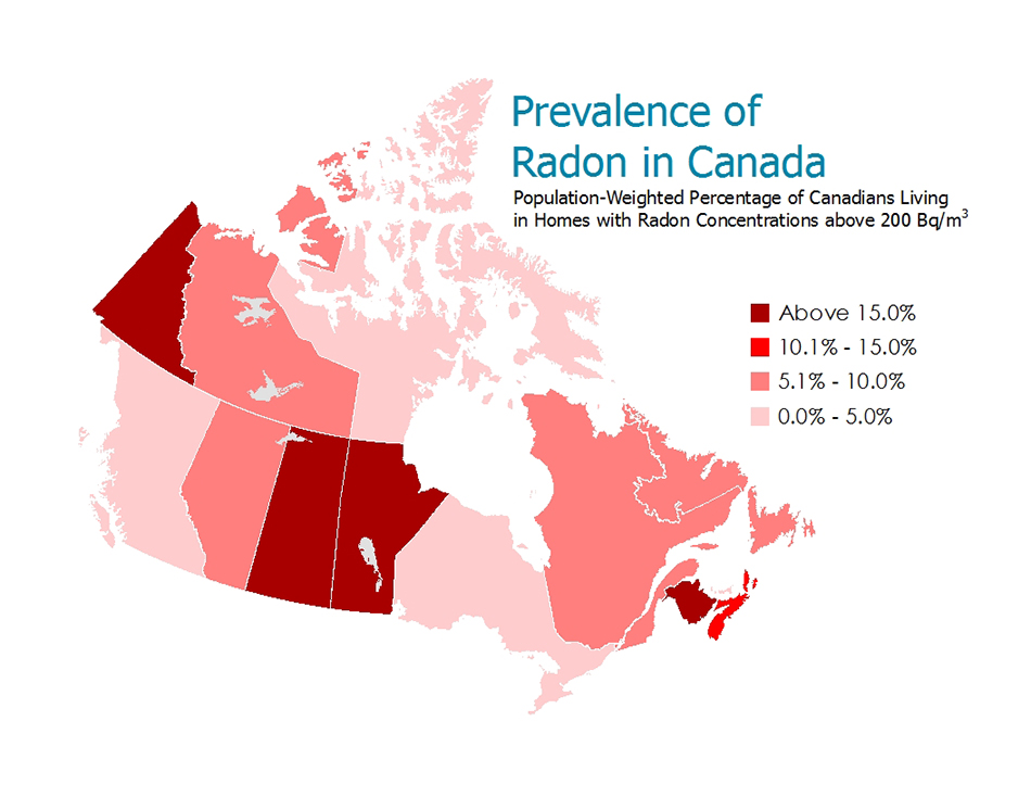Manitoba contains some of the highest concentrations of radon in Canada